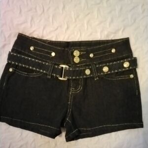 Chic Black Denim Shorts with Gold Accents